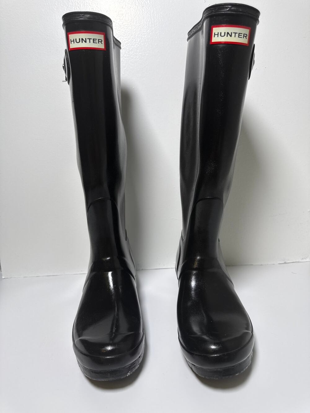 Hunter Original Tall Gloss Black Rain Boots Wellies Womens Size 7 WFT1000RGL